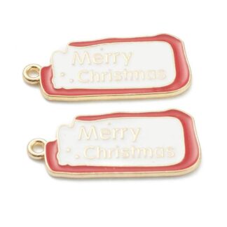 Christmas Charm – Merry Christmas – Light Gold / Enamel – 28x13mm