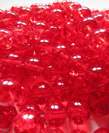 Glass Crackle Beads – Red – 10mm – Strand Of 30 Beads