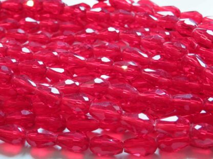 Faceted Glass Drop Beads – Red – 11x7mm – Strand Of 20