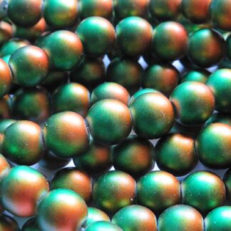 Frosted 2 Tone Glass Beads – Green/Orange – 10mm – Strand Of 30