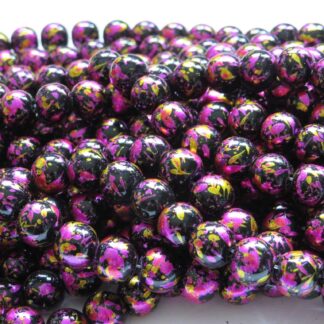 Painted Glass Beads – Black/Blue/Pink – 10mm – Strand Of 30