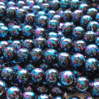 Painted Glass Beads – Black/Blue/Pink – 6mm – Strand Of 50