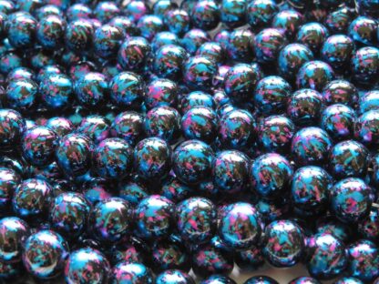 Painted Glass Beads – Black/Blue/Pink – 10mm – Strand Of 30