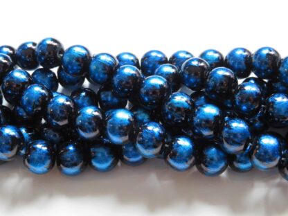 Painted Glass Beads – Black/Blue – 10mm – Strand Of 30