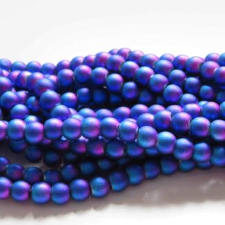 Frosted 2 Tone Glass Beads - Pink/Blue - 6mm - Strand Of 50