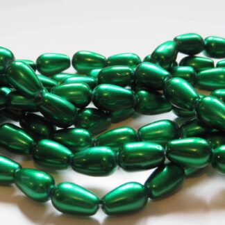 Spray Painted Glass Drop Beads – Green – 13x8mm – Strand Of 20