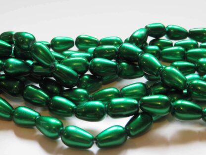 Spray Painted Glass Drop Beads – Green – 13x8mm – Strand Of 20