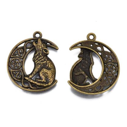 Moon and Wolf Pendant – Antique Bronze -33x26mm