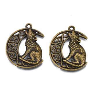 Moon and Wolf Pendant - Antique Bronze -33x26mm