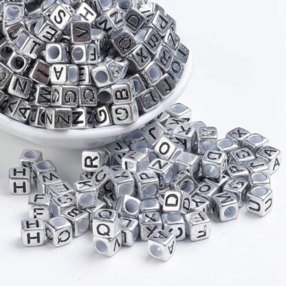 Cube Letter Beads – Antique Silver – 6x6mm -Pack Of 50