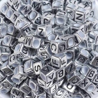 Cube Letter Beads – Antique Silver – 6x6mm -Pack Of 50