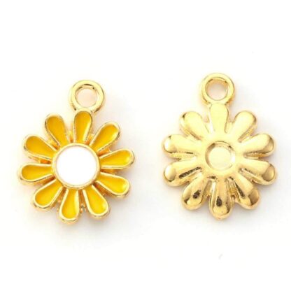 Flower Charm – Gold/Yellow Enamel – 14x12mm