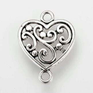 Heart Connector – Antique Silver – 19x14mm