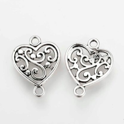 Heart Connector – Antique Silver – 19x14mm