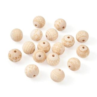 Natural Wood Beads – Mixed Design – Large Hole – 16x14mm – Pack Of 10