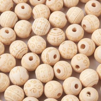 Natural Wood Beads – Mixed Design – Large Hole – 20x18mm – Pack Of 10