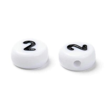 Number Beads – White – Black Numbers – 7x4mm – 20g Pack