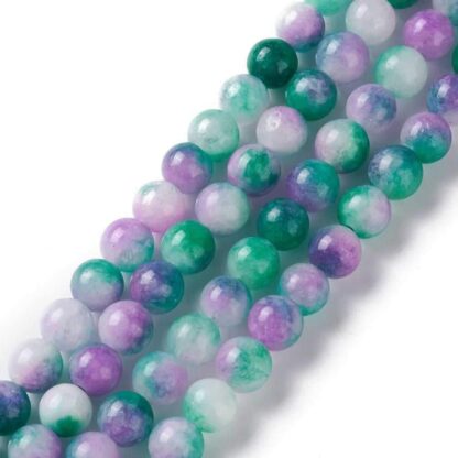 Multicoloured Jade Beads  – Green/Purple – 6mm – Strand Of 40 Beads