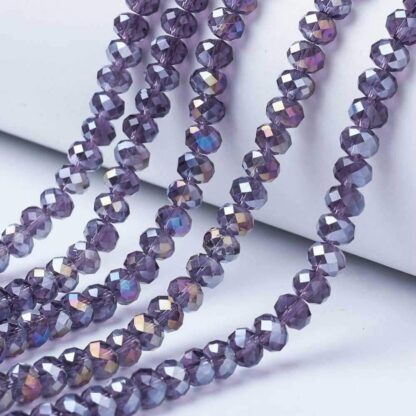 Faceted Crystal Rondelles -Dark Purple AB – 4x3mm – Strand Of 100 Beads