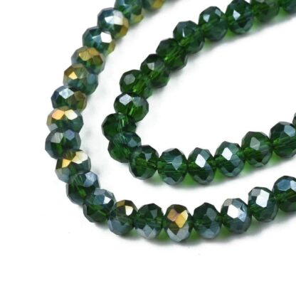 Faceted Crystal Rondelles – Dark Green AB – 4x3mm – Strand Of 100 Beads