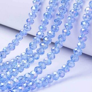 Faceted Crystal Rondelles – Light Blue AB – 4x3mm – Strand Of 100 Beads