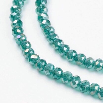 Faceted Crystal Rondelles – Sea Green – 3x2mm – Strand Of 100 Beads