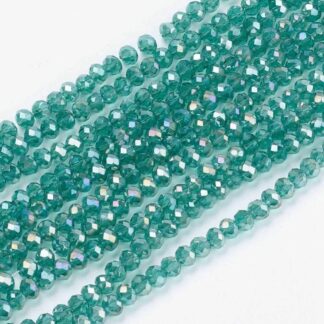 Faceted Crystal Rondelles - Sea Green - 3x2mm - Strand Of 100 Beads