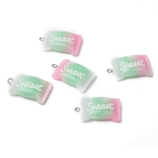 Resin Pendant – Sweet – Pink/ Green – 28x16mm