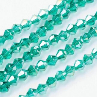 Crystal Bicones – Dark Green AB – 4mm – Strand Of 90 Beads
